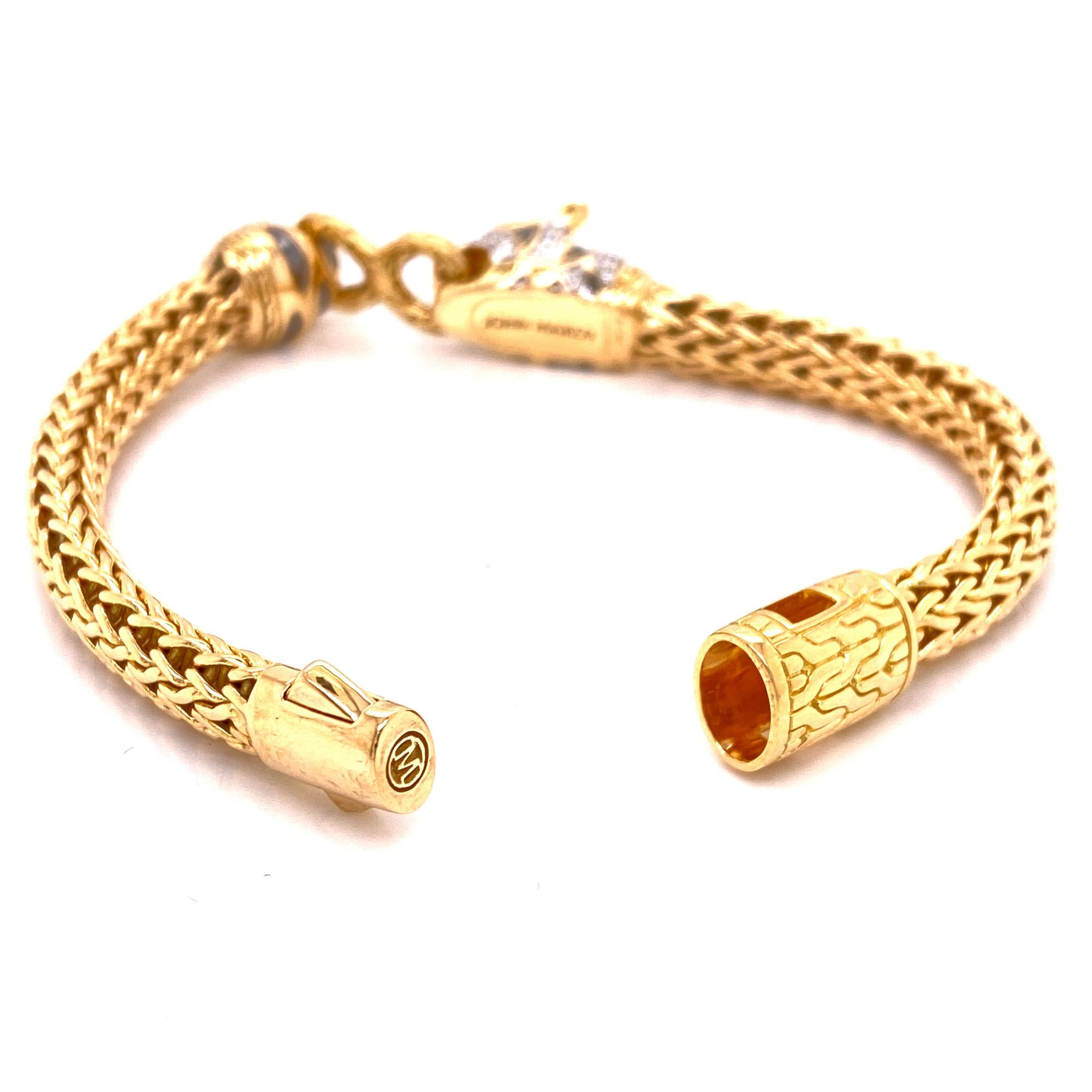 Round Cut John Hardy Legends Macan Diamond Panther 18 Karat Yellow Gold Bracelet