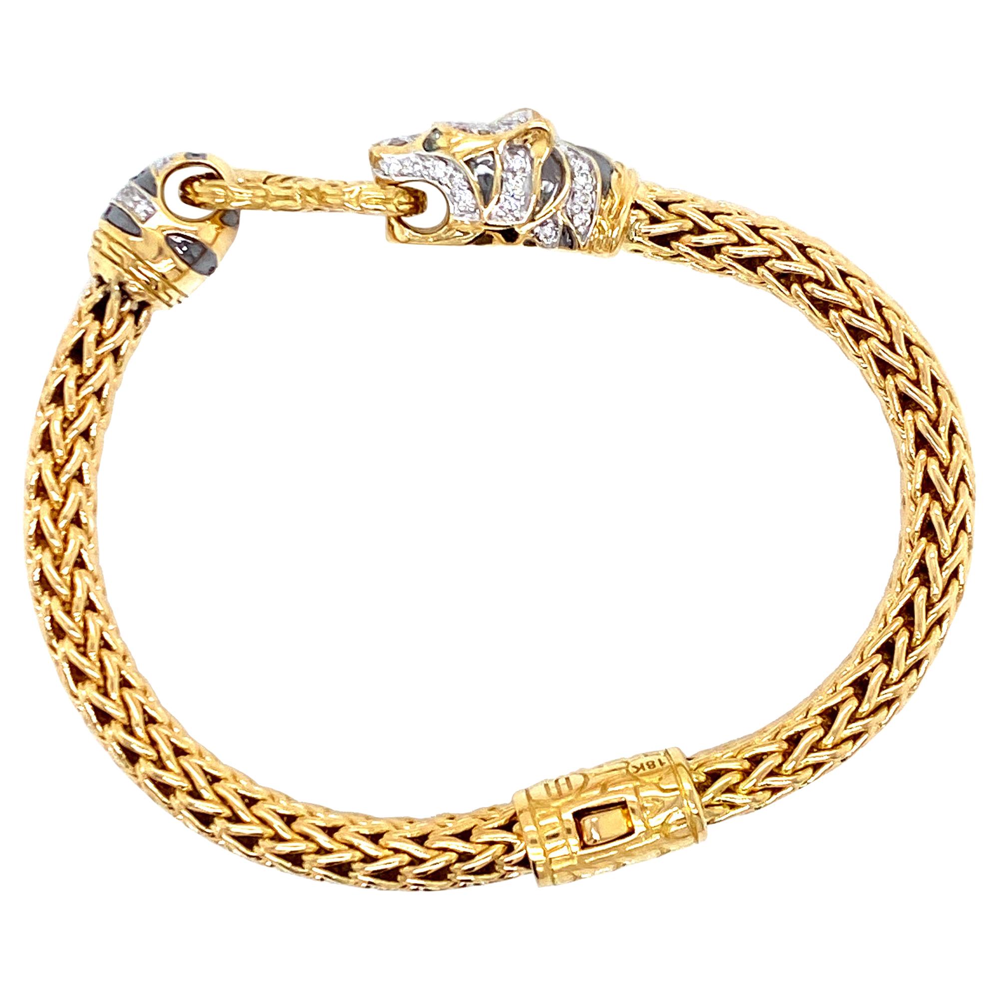 John Hardy Legends Macan Diamond Panther 18 Karat Yellow Gold Bracelet