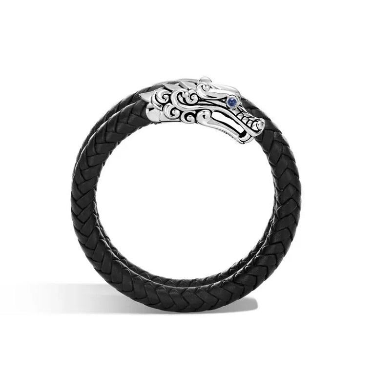 Legends Naga Silver Double Coil Bracelet on 7.5mm Black Woven Leather with Blue Sapphire Eyes, Size M-L

Size: M-L
Name: Legends Naga Double Coil Bracelet in Silver with Leather
Department: Fine Jewelry
Type: Bracelet
Sub Type: Diamond Bracelets,