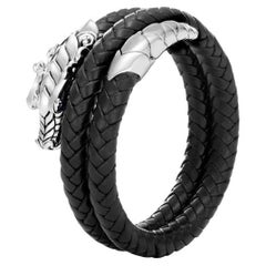 John Hardy Legends Naga Double Coil Silver & Leather Bracelet BBS60138BLBSPXM-L