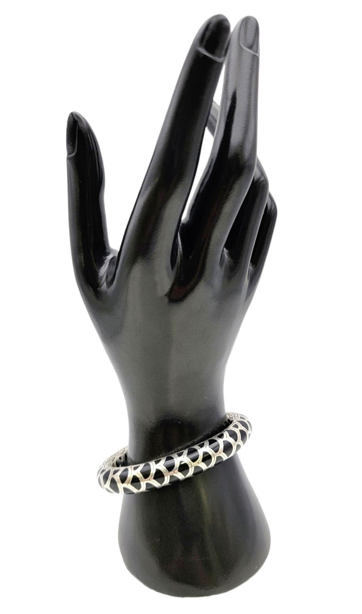 Women's John Hardy Legends Naga Sterling Silver and Black Enamel Flexible Cuff Bracelet For Sale