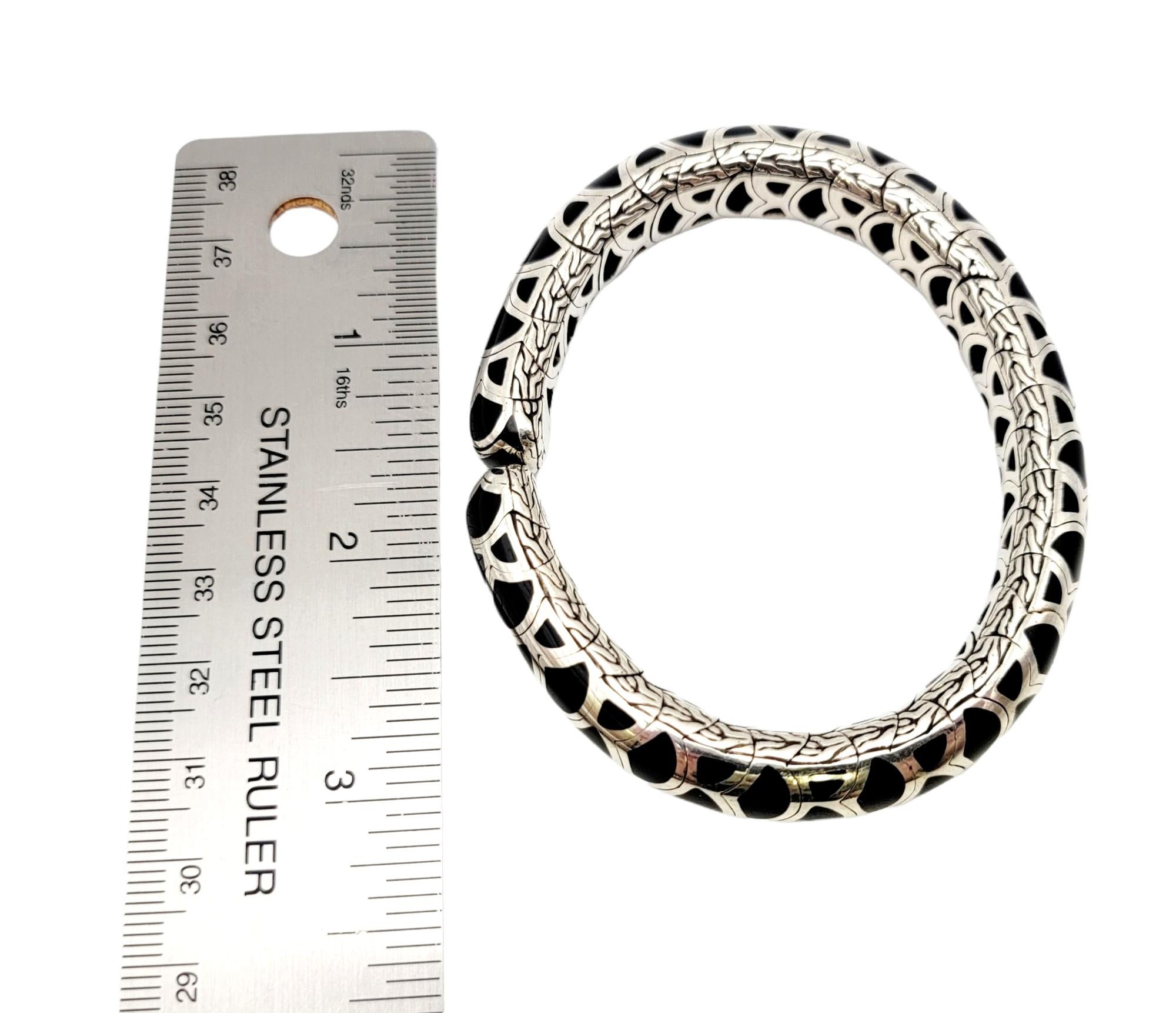 John Hardy Legends Naga Sterling Silver and Black Enamel Flexible Cuff Bracelet For Sale 1