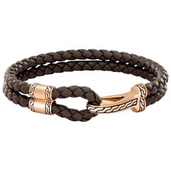 John Hardy Men's Bronze Hook Bracelet on Brown Leather, BMOZ99435BRXM