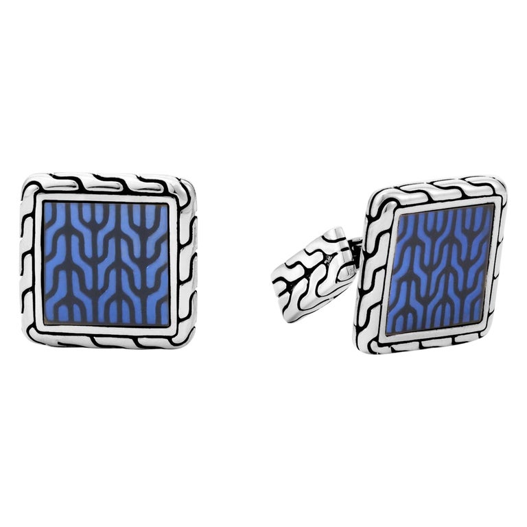 John Hardy Men's Classic Chain Blue Enamel Cufflinks at 1stDibs
