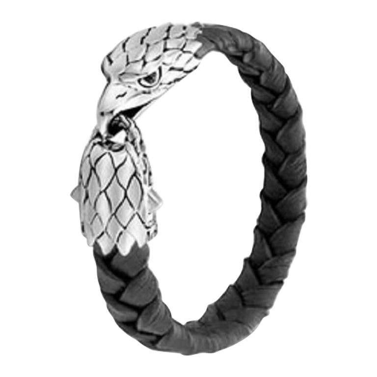 John Hardy Men's Legends Eagle Silver Eagle Head Bracelet on Braided Black