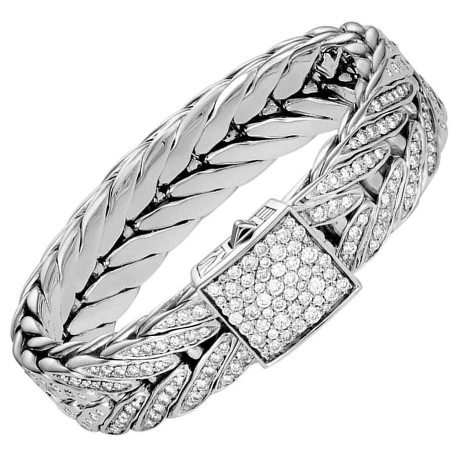 John Hardy Bracelet moderne en chaîne pour homme en argent pavé de diamants de 6,16 carats BMP901142DIXM en vente