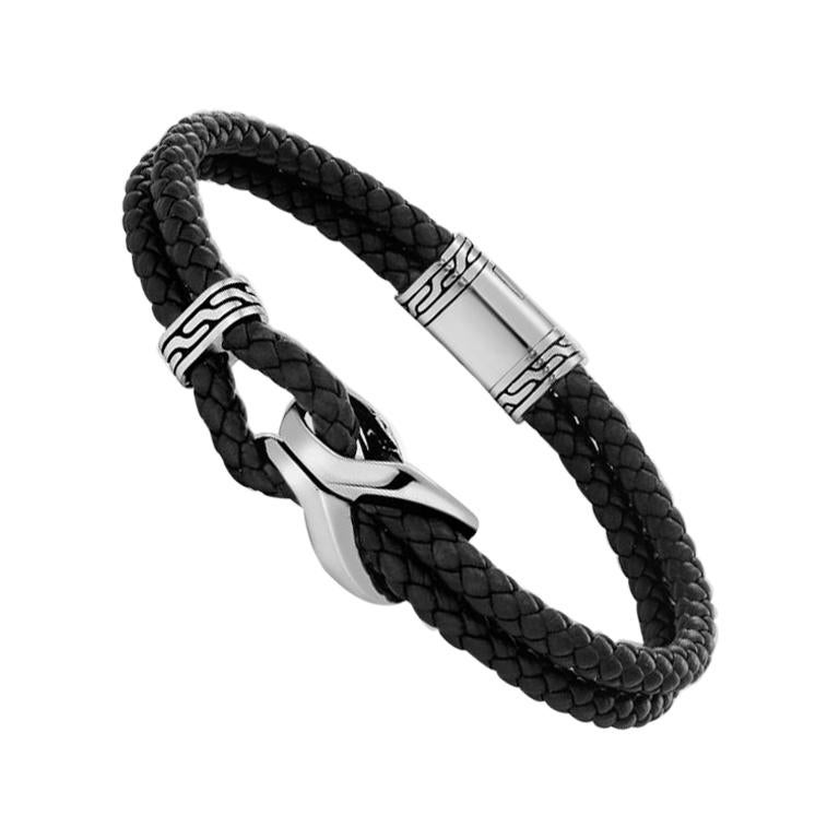 John Hardy Men's Silver Bracelet on Black Leather Cord, BM90105BLXM