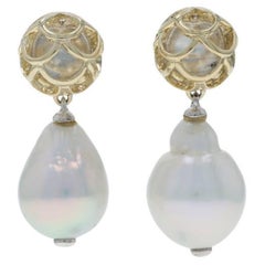 John Hardy Naga Baroque Pearl Dangle Earrings - Sterling 925 Gold 18k Pierced