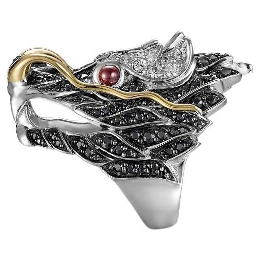 John Hardy Naga Black and White Sapphire Ring RZS658284AFRBBLS