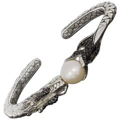John Hardy Naga Black Sapphire and Pearl Cuff Bracelet