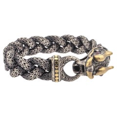 John Hardy Naga Bracelet 7,5" argent sterling or 18 carats rubis yeux 14 mm de large