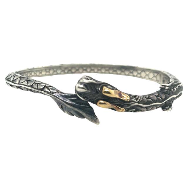 John Hardy Naga Silver Lava Dragon Head Bracelet BBS65345BLSXM For Sale ...