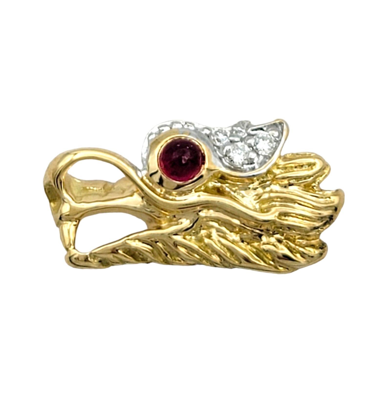 Contemporary John Hardy Naga Legend 18 Karat Dragon Head Stud Earrings with Diamonds & Rubies For Sale