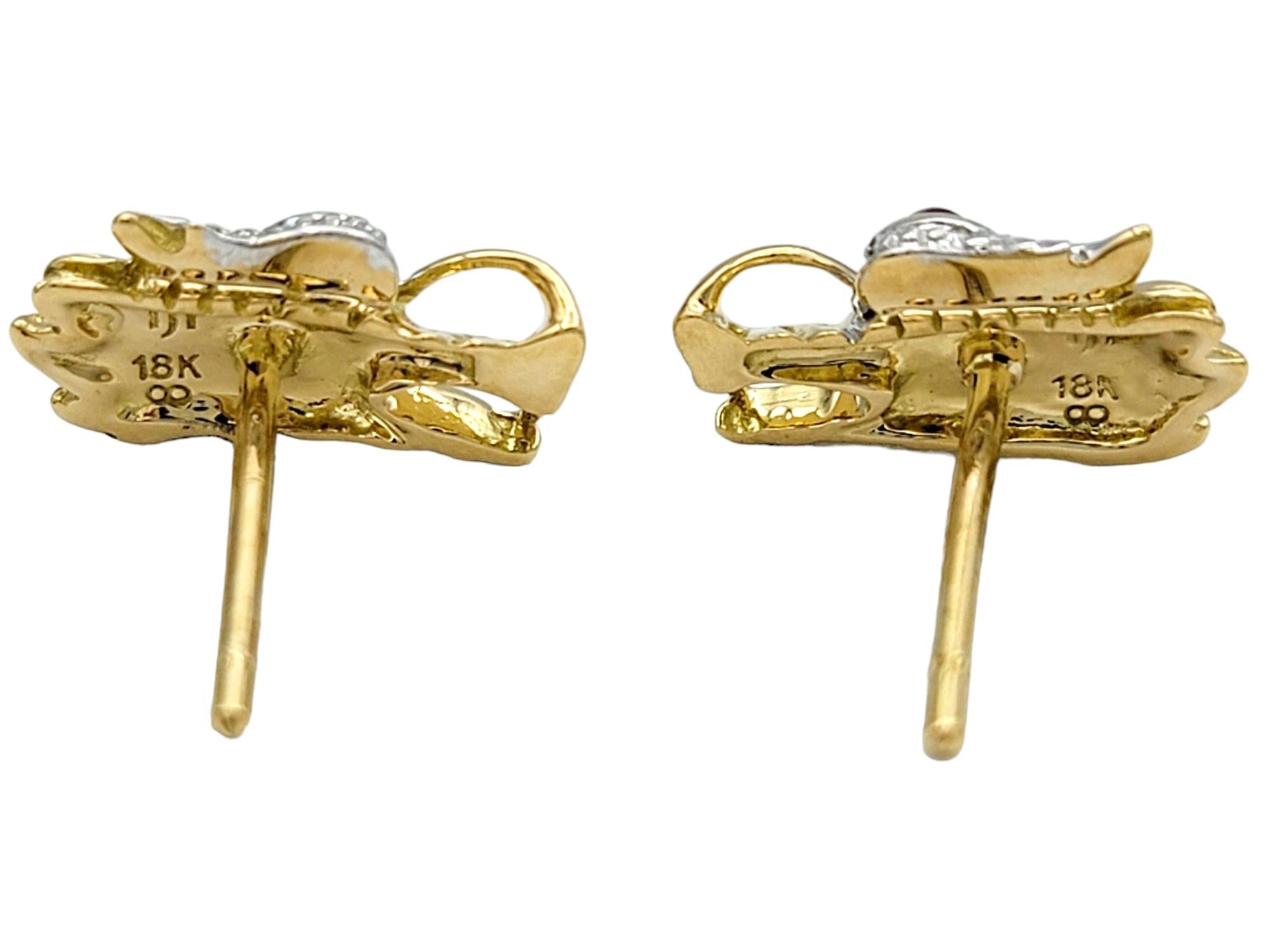 Round Cut John Hardy Naga Legend 18 Karat Dragon Head Stud Earrings with Diamonds & Rubies For Sale