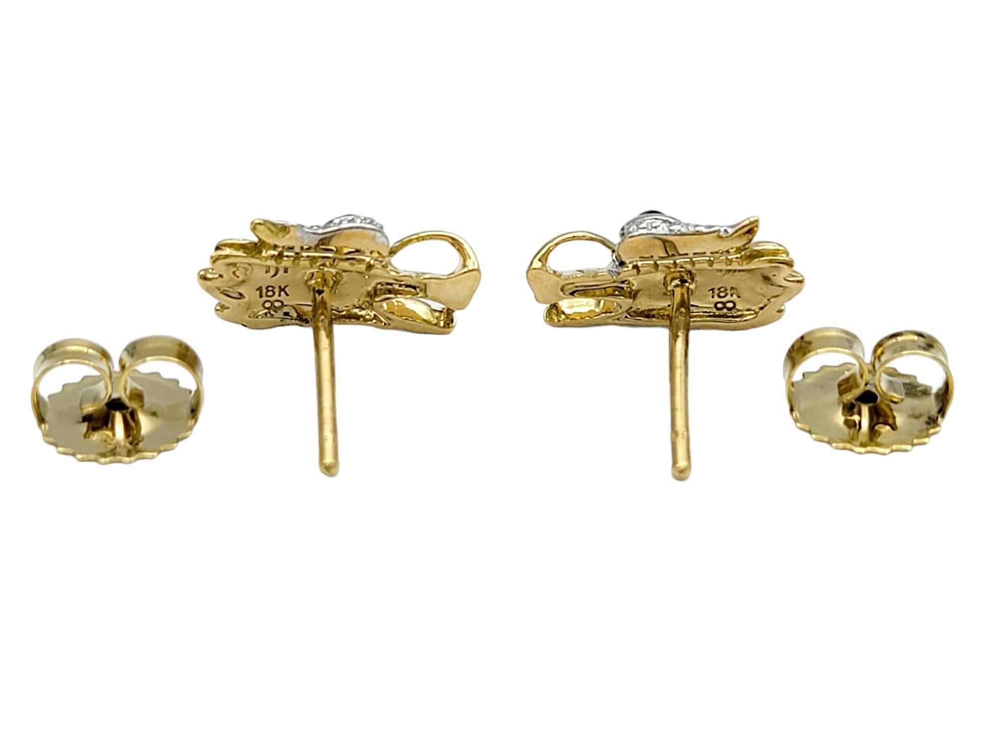 Women's or Men's John Hardy Naga Legend 18 Karat Dragon Head Stud Earrings with Diamonds & Rubies For Sale