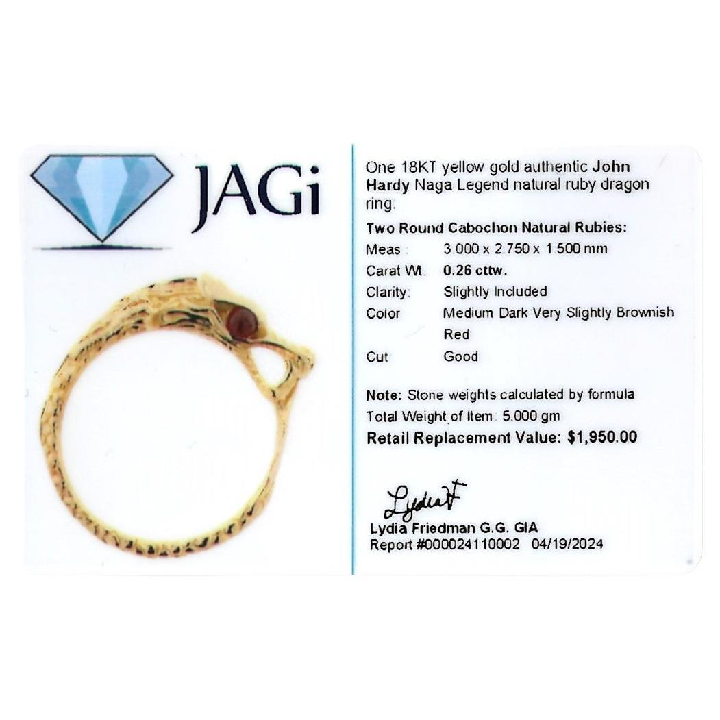 Anillo John Hardy Leyenda de Naga Dragón con Rubíes engastado en oro amarillo de 18 quilates en venta 8
