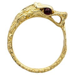 John Hardy Naga Legend Dragon Band Ring with Rubies Set in 18 Karat Yellow Gold