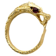 John Hardy Naga Legend Dragon Band Ring with Rubies Set in 18 Karat Yellow Gold