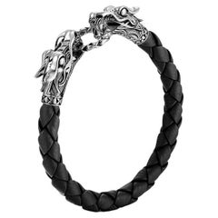 John Hardy Naga Silbernes schwarzes gewebtes Lederarmband BM65089BLXUL