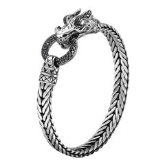 John Hardy Naga Silver Lava Dragon Head Bracelet BBS65345BLSXM