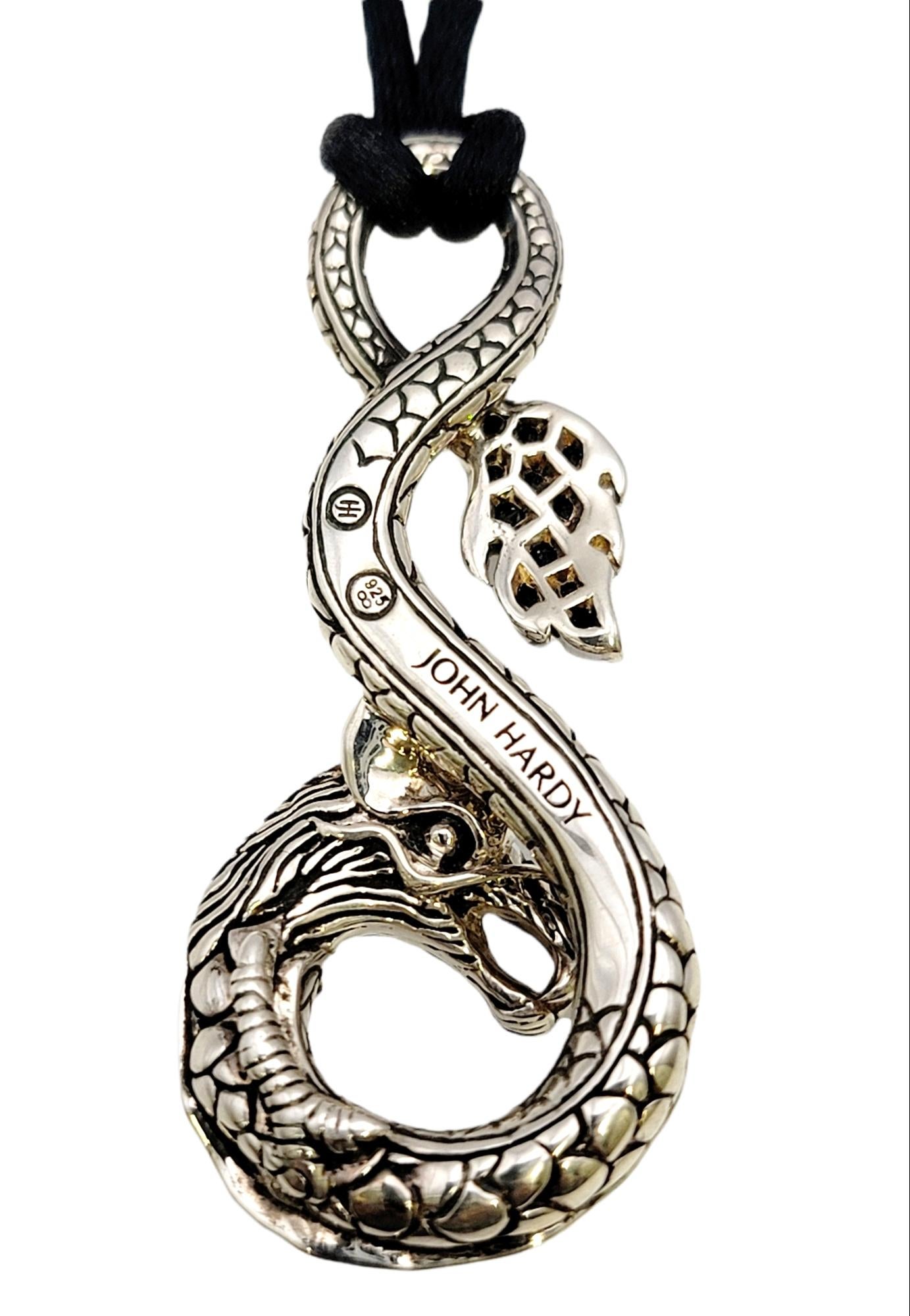 John Hardy Naga Sterling Silver Dragon Pendant Necklace on Black Silk Cord 4