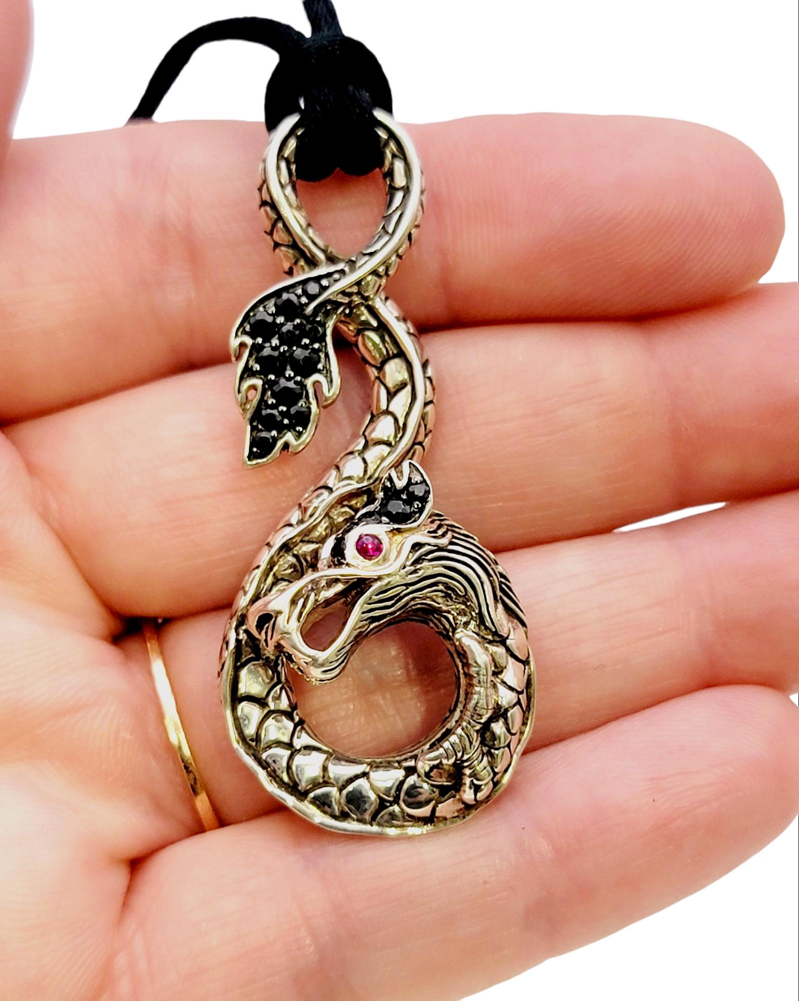 John Hardy Naga Sterling Silver Dragon Pendant Necklace on Black Silk Cord 5