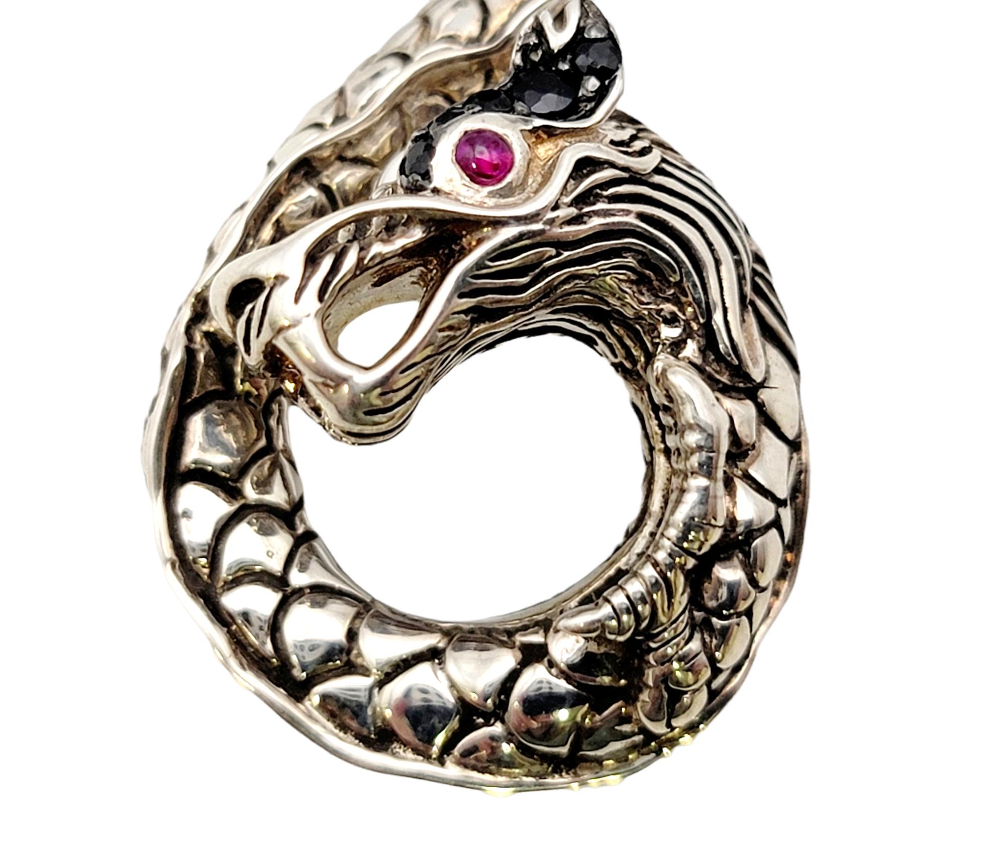 Contemporary John Hardy Naga Sterling Silver Dragon Pendant Necklace on Black Silk Cord