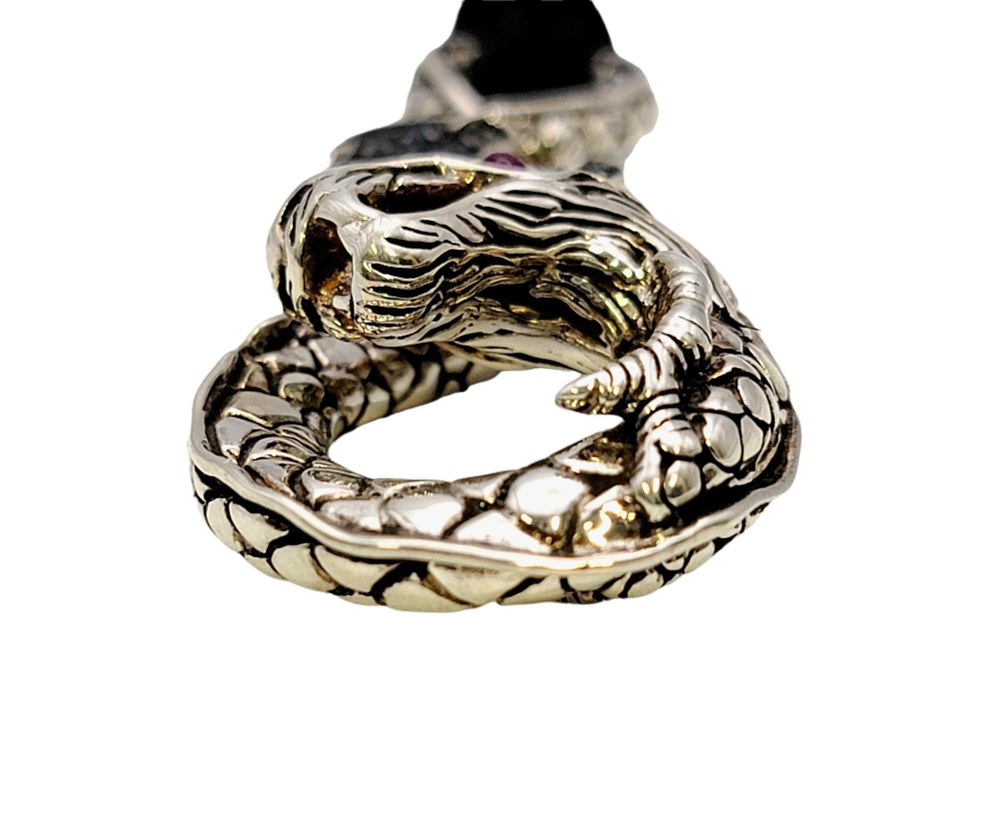 Round Cut John Hardy Naga Sterling Silver Dragon Pendant Necklace on Black Silk Cord