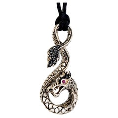 John Hardy Naga Sterling Silver Dragon Pendant Necklace on Black Silk Cord