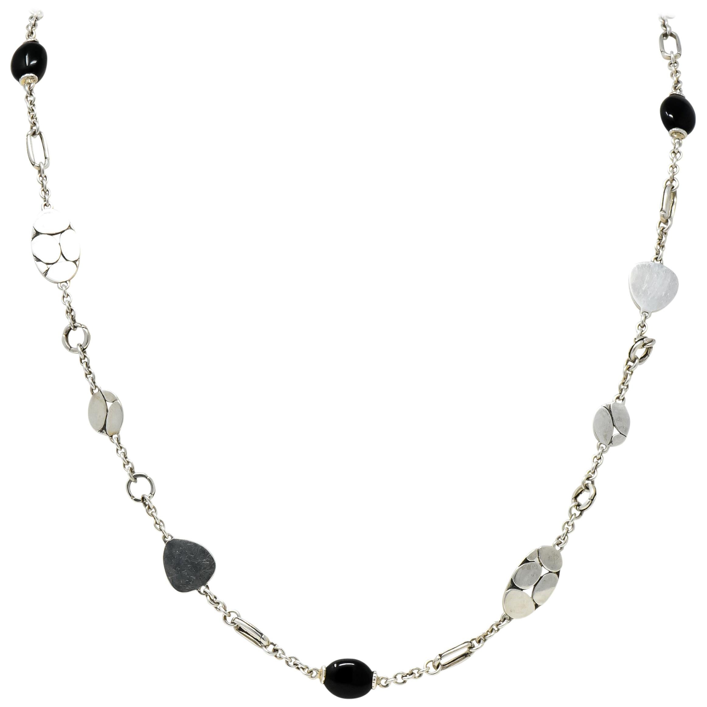 John Hardy Onyx Sterling Silver Dot Long Chain Necklace