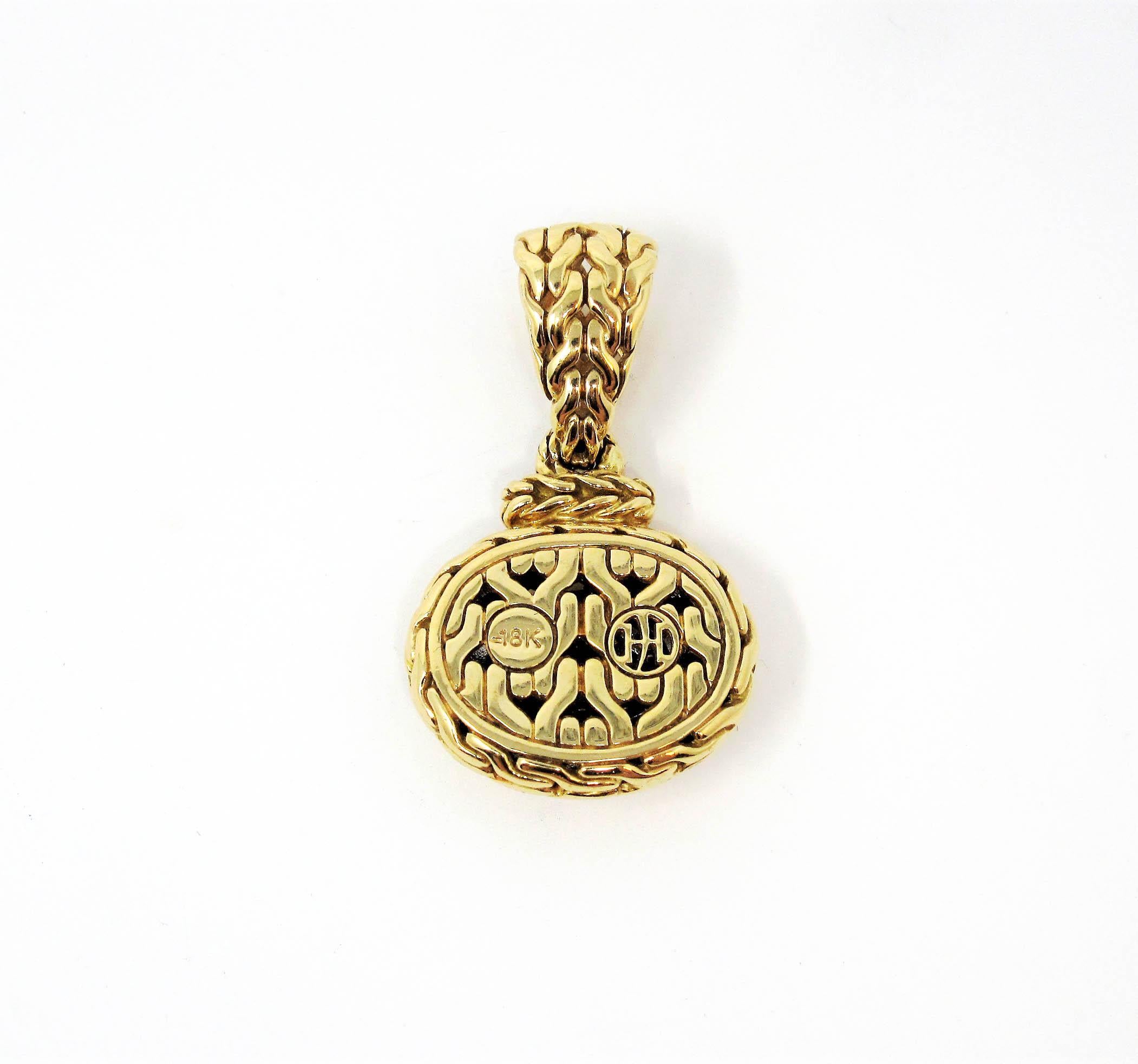 John Hardy Oval Shaped Pave Diamond Pendant / Enhancer 18 Karat Yellow Gold In Good Condition For Sale In Scottsdale, AZ