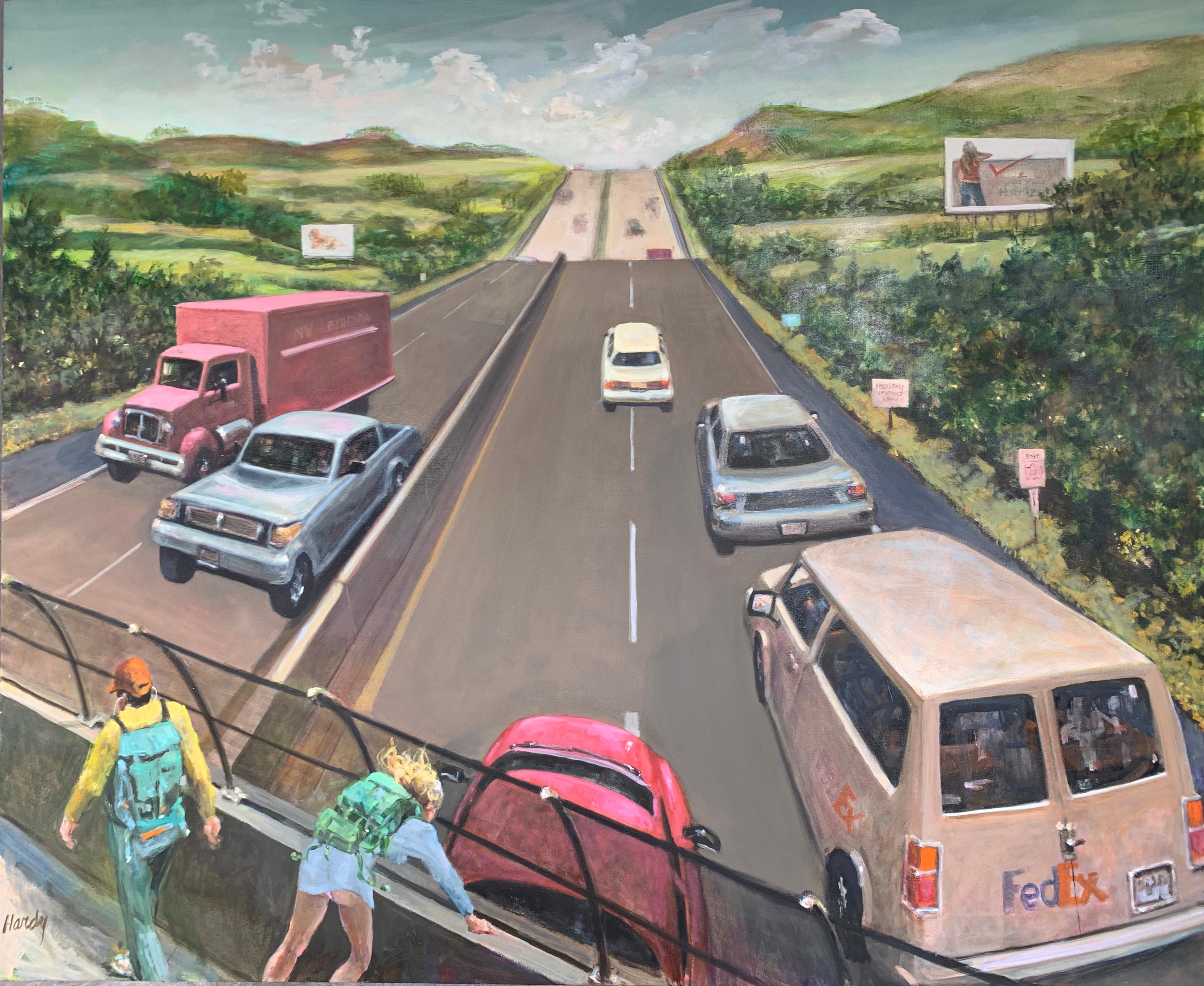 Landscape Painting di John Hardy (Artist) - Ponte pedonale Sopraelevato