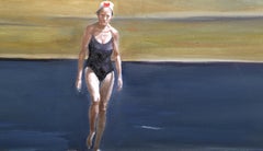 Il ritorno del tempo #14, grande dipinto di John Hardy con paesaggio marino sulla spiaggia