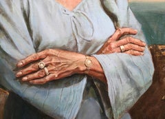 Woman on Dock, Photorealist Oil Painting by John Hardy