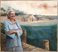 Donna su un molo, quadro ad olio fotorealista di John Hardy