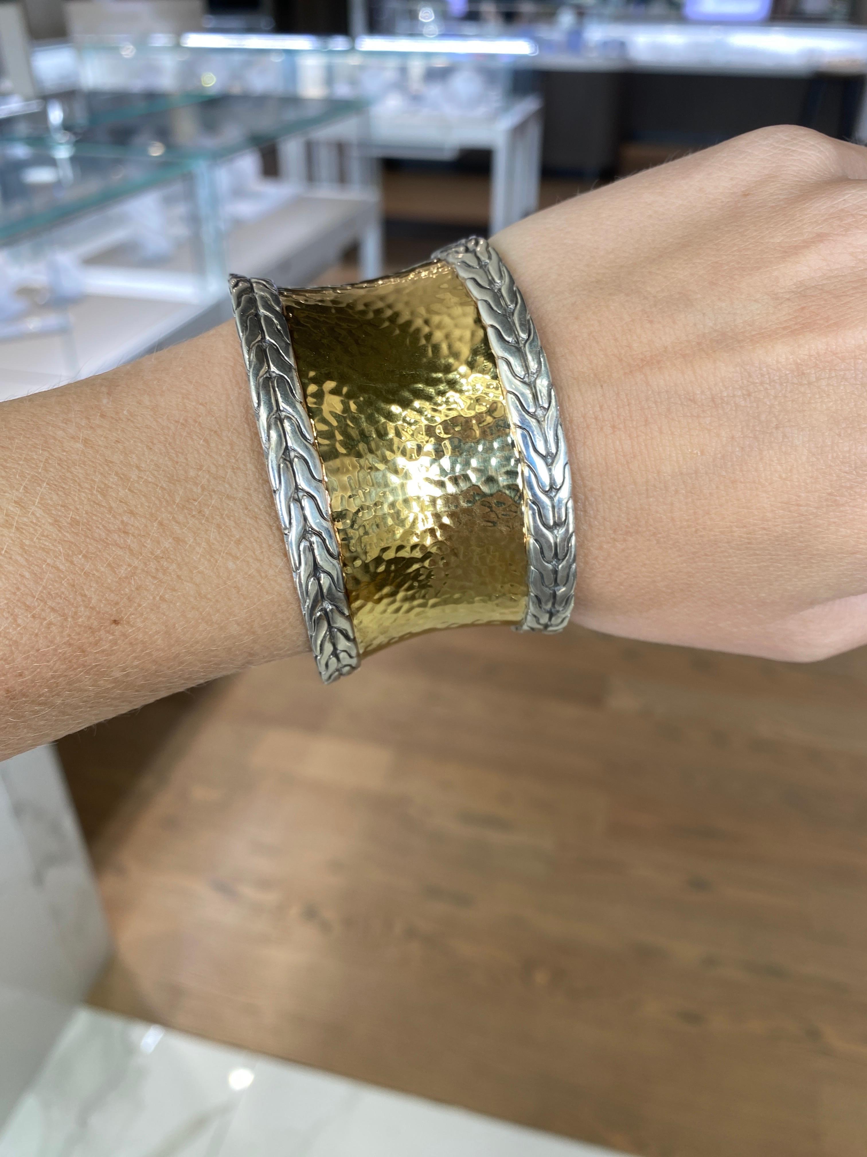 John Hardy Palu 22 Karat Gelbgold & Sterlingsilber geh�ämmerte Manschette für Damen oder Herren