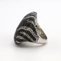 John Hardy Palu Macan Sterling Silver Black Sapphire & Smoky Quartz Square Ring