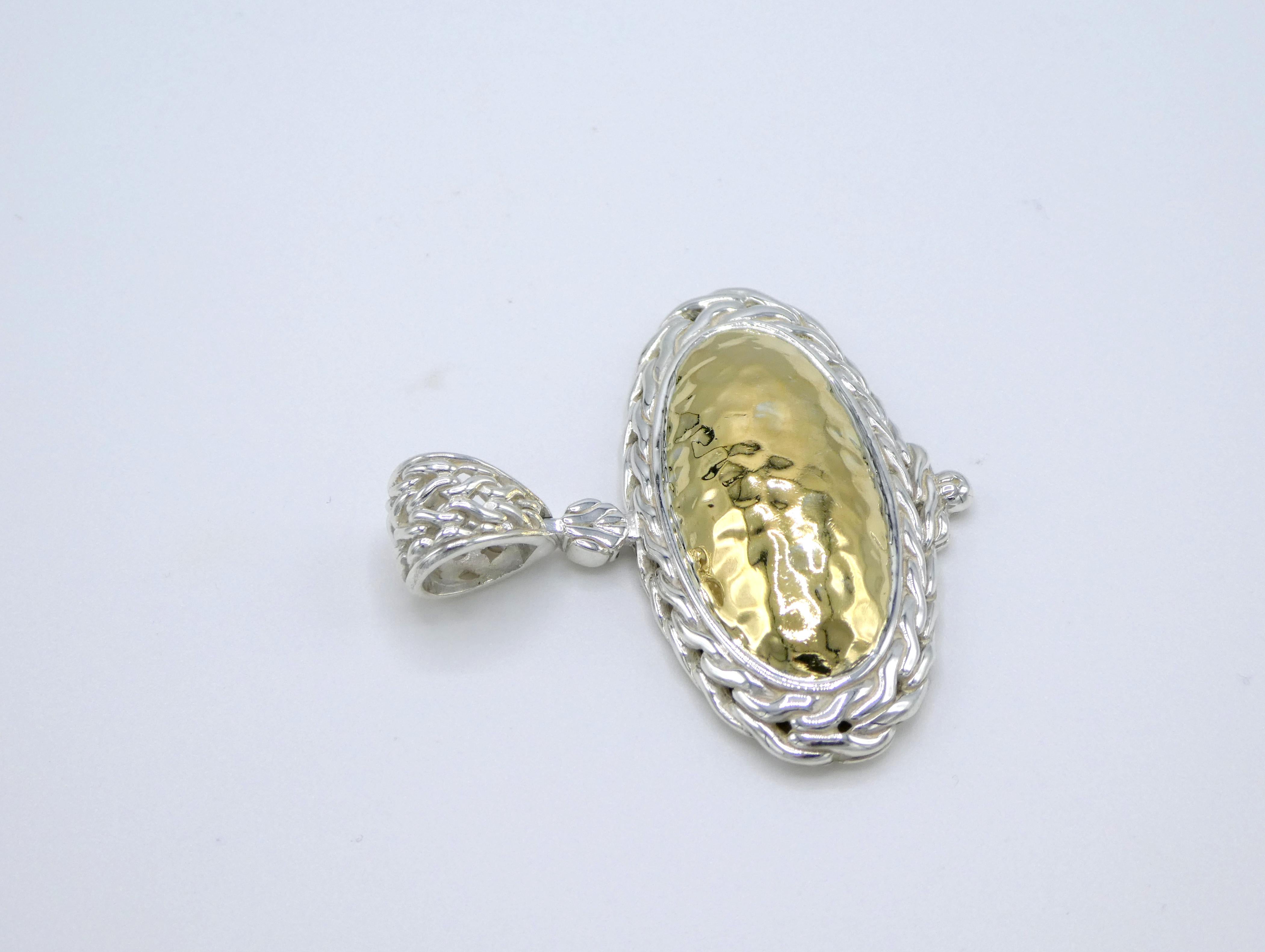 Contemporary John Hardy Palu Oval Sterling Silver and 22 Karat Gold Hammered Pendant