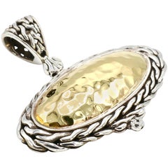 John Hardy Palu Oval Sterling Silver and 22 Karat Gold Hammered Pendant