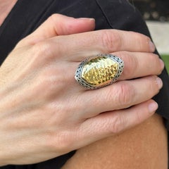 John Hardy Palu Saddle Hammered SS 18 Karat Yellow Gold Modern Ring Size 7