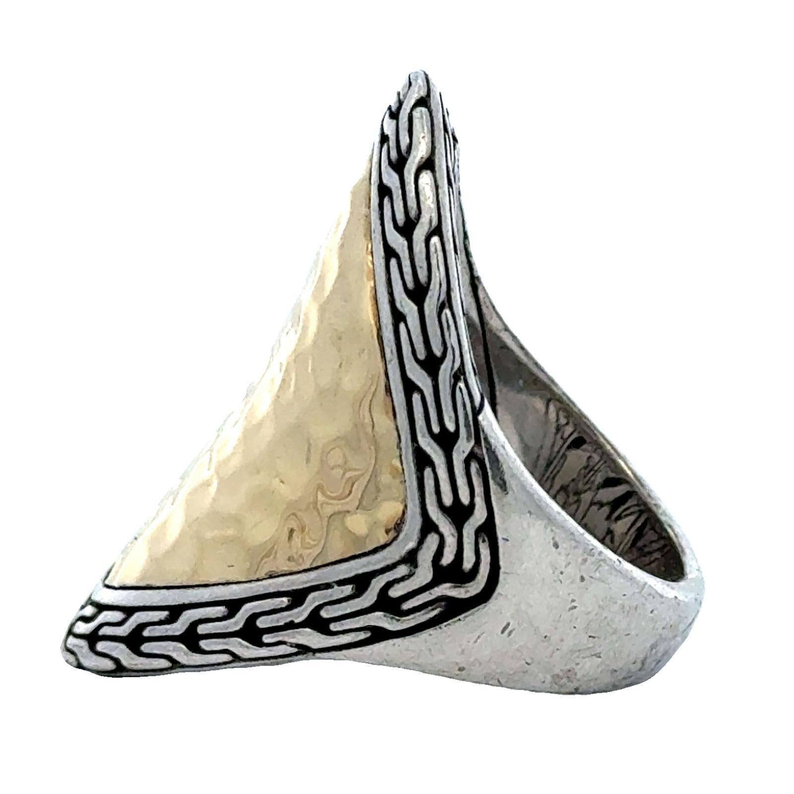 John Hardy Palu Saddle Hammered SS 18 Karat Yellow Gold Modern Ring Size 7 1