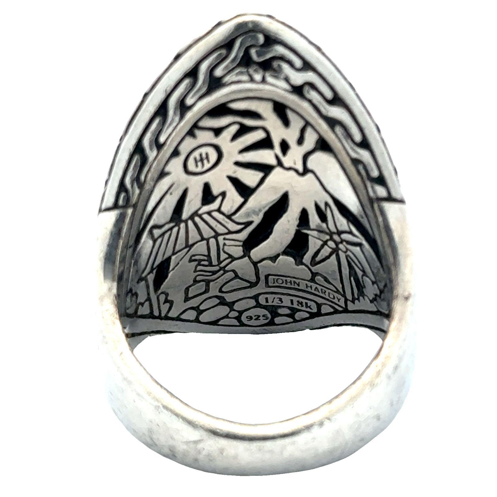 John Hardy Palu Saddle Hammered SS 18 Karat Yellow Gold Modern Ring Size 7 2