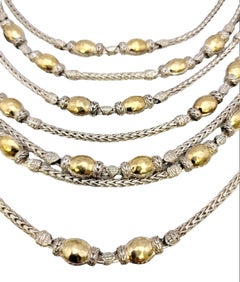 John Hardy Palu Seven Strand Bib Station Necklace Sterling and 22 Karat Gold
