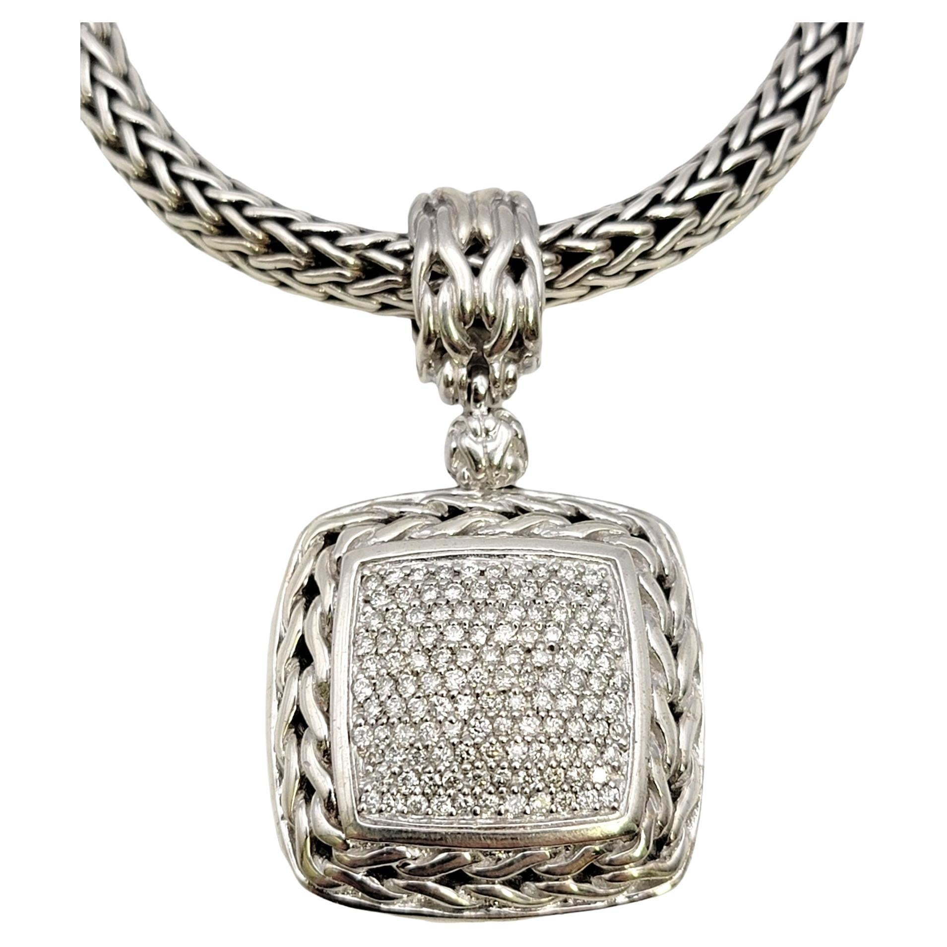 John Hardy Pave Diamond Enhancer and Signature Classic Sterling Silver Chain