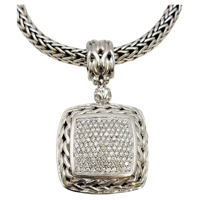 John Hardy Pave Diamond Enhancer and Signature Classic Sterling Silver