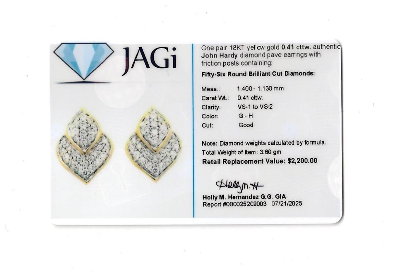 Pendientes de oro amarillo de 18 quilates con pavé de diamantes y motivo de hoja John Hardy en venta 4