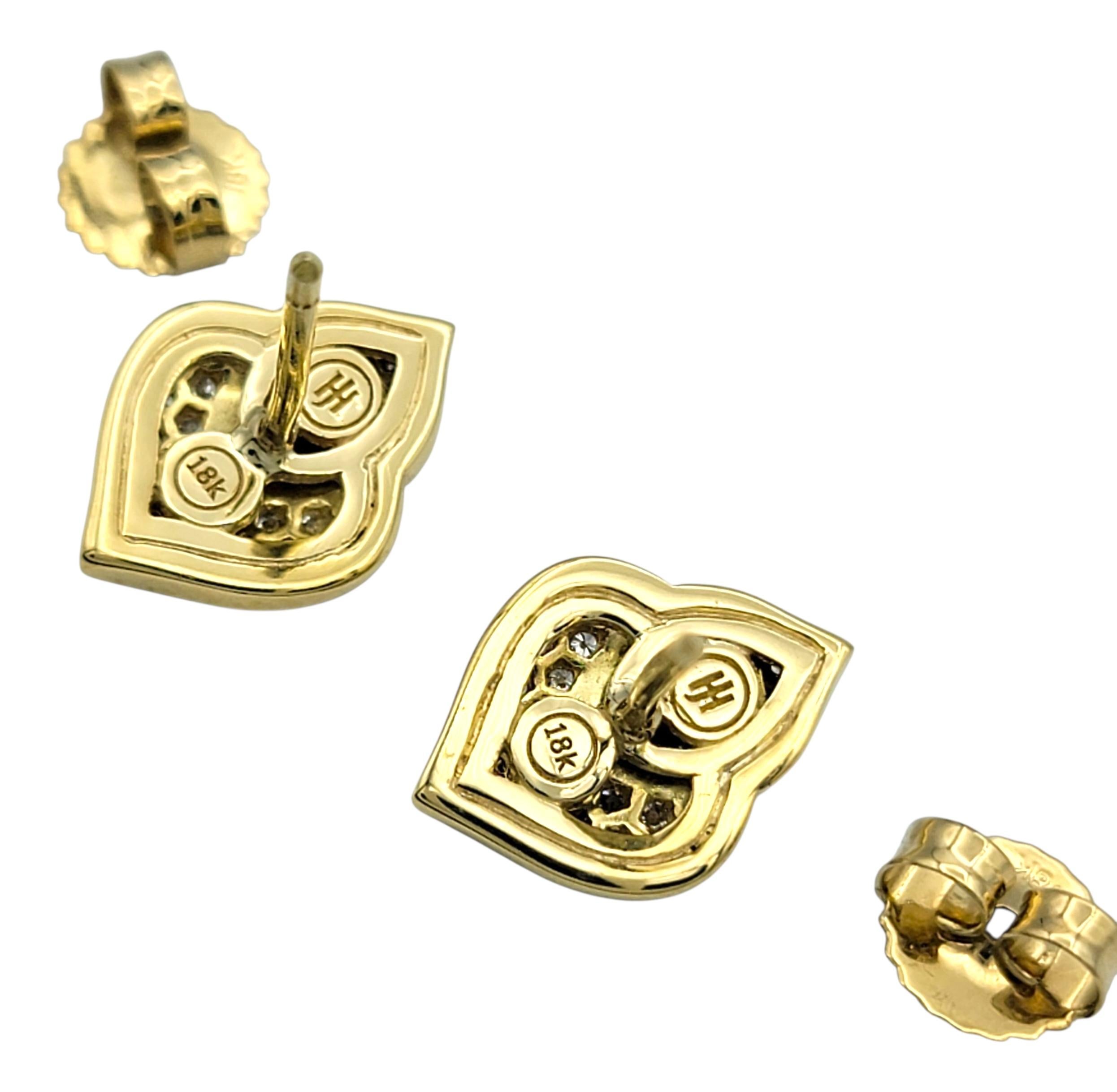 Pendientes de oro amarillo de 18 quilates con pavé de diamantes y motivo de hoja John Hardy en venta 1