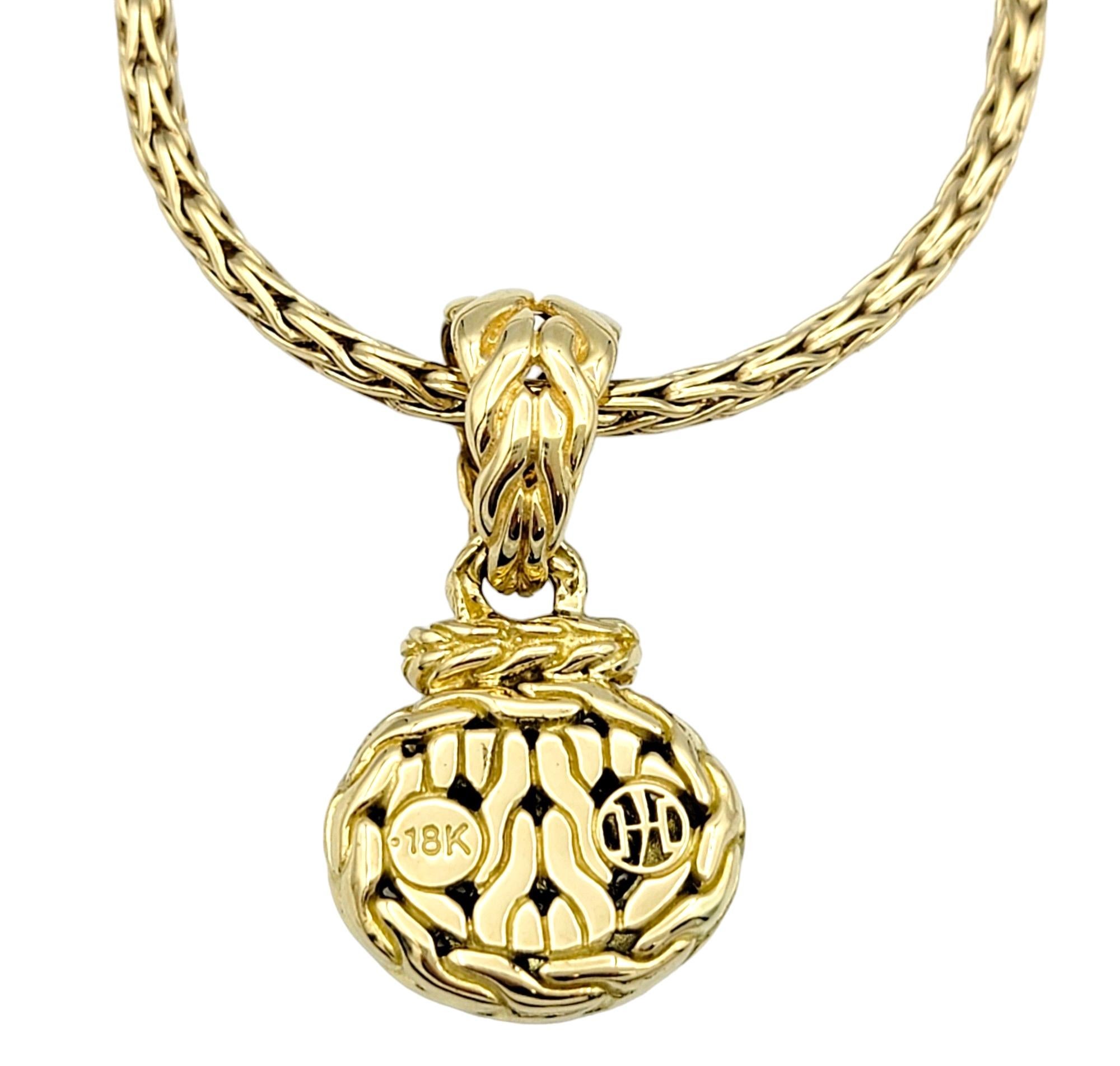 John Hardy Pave Diamond Oval Pendant Necklace with Chain in 18 Karat Yellow Gold For Sale 1