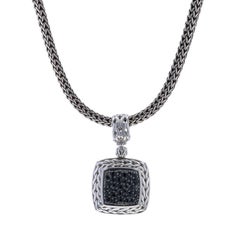 John Hardy Pavé Sapphire Carved Chain Pendant & Classic Chain Necklace 16" 925