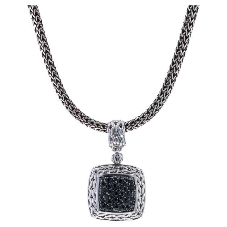 John Hardy Pavé Sapphire Carved Chain Pendant & Classic Chain Necklace 16" 925